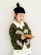 imakokoni kids原创设计秋冬蕾丝拼接加厚针织毛衣女童外套221017
