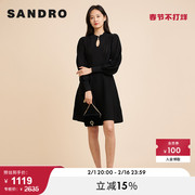sandrooutlet春秋女装，水滴领黑色针织，高腰法式连衣裙sfpro01977