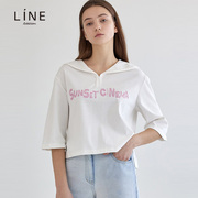 line女装夏季水手领字母五分袖不规则设计感t恤NWTSLD0200