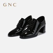 gnc黑色深口单鞋女秋季英伦，风小皮鞋软皮免系带粗跟单鞋