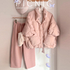 轻薄粉色羽绒服2023年设计感小众短款加厚面包服加绒阔腿裤两件套