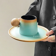 粗陶日式咖啡杯套装高档精致创意复古陶瓷杯碟设计感小众马克杯子