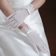 WG057白色蝴蝶结婚纱手套 精致优雅网纱新娘婚礼拍照晚宴网纱手套