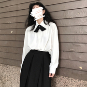 白衬衫女长袖2023年领结外穿jk韩版学生上衣，百搭叠穿打底春秋外套