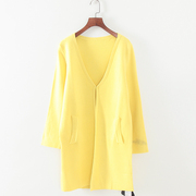品牌系列春秋款，女装库存折扣，中长款黄色针织衫f1425b
