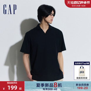 gap男女装2024夏季网眼简约v字翻领，polo衫质感运动短袖885510