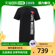 香港直发moschino莫斯奇诺女士黑色套头圆领印花短袖连衣裙