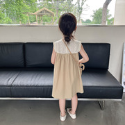 洋气时髦夏装3-8岁女童纯色背心裙连衣裙女孩纯棉布无袖裙子