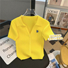 黄色短袖POLO衫女绣花字母短款修身针织衫今年流行上衣女夏季