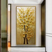 高档高档手绘玄关发财树现代简约墙面装饰油画欧式客厅竖版走廊过