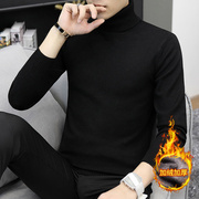 黑色毛衣男秋冬款纯色，长袖打底衫，男士毛线衣服高领加绒加厚针织衫