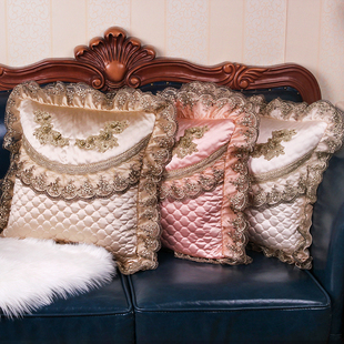欧式布艺抱枕客厅沙发靠枕汽车护腰靠垫北欧蕾丝刺绣抱枕套飘窗垫