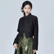 原创设计新中式国风不规则长袖改良唐装上衣长袖衬衫+印花马面裙