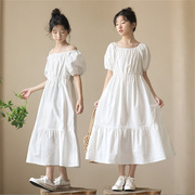女童白色连衣裙夏装纯棉长裙洋气亲子装韩版中大童长款海边沙滩裙