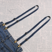 牛仔裤吊带女式一对牛仔布深蓝色浅蓝色，1.5厘米宽可拆卸背带夹