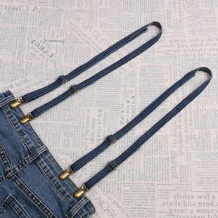 牛仔裤吊带女式一对牛仔布深蓝色浅蓝色1.5厘米宽可拆卸背带夹