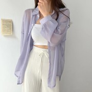 韩国chic气质长袖，薄款防晒衫女夏季雪纺衬衫，外套空调衫白上衣