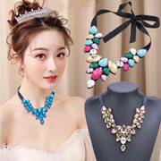 韩国假领子蓝黑色水晶衬衫，假领短款装饰锁骨，女衣服领项链花朵水钻