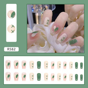 中长款芭蕾甲冰透粉嫩奶绿拼色美甲片穿戴甲成品24片装nails