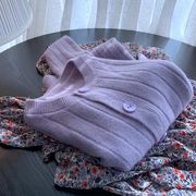 香芋紫针织开衫毛衣女(毛衣女，)外搭2023年早秋秋韩国女装宽松上衣外套