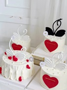 网红情人节蛋糕装饰白色天鹅，黑色小天鹅情侣，告白表白蛋糕装扮插