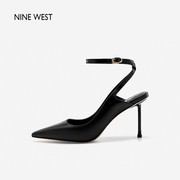 ninewest玖熙时装凉鞋，女夏季一字踝带法式后空超高跟时装鞋