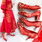 秀禾鞋婚鞋女高跟2021中式冬季红色细跟秀禾服结婚鞋子新娘鞋