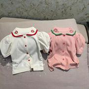 kkbaby韩版童装22夏女童(夏女童)洋气可爱时尚百搭纯色格子娃娃衫短袖衬衫