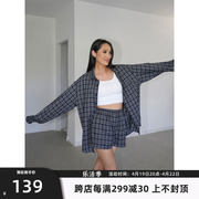 wellboutique纯棉格子衬衫，套装宽松休闲衬衣，高腰显瘦短裤两件套