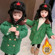 军棉大衣绿女宝宝儿童版3女童，男童帽子8小孩，小童2岁婴儿绿色棉服4