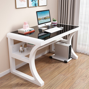 电脑桌台式家用现代简易钢化玻璃桌子办公桌学生，书桌写字台卧室桌