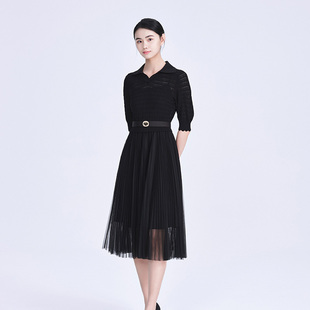 MOJO反季休闲针织收腰显瘦连衣裙高级小众设计感女装小黑长裙
