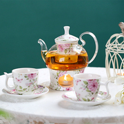 那些时光花茶壶玻璃茶具套装，精致下午茶杯，蜡烛加热煮水果小茶壶