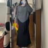 大码胖mm慵懒风蝙蝠袖针织衫秋季氛围感飘带亚麻a字鱼尾裙两件套
