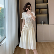 今年流行漂亮连衣裙女2024夏季轻中式国风气质假两件中长裙子