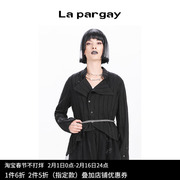 Lapargay纳帕佳2023女装黑色上衣欧美时尚休闲暗条纹拼纱外套
