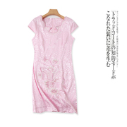 缎面旗袍  夏季新女装气质中式改良款重磅刺绣短款礼服旗袍24834