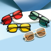 糖果色双梁太阳镜跨境时尚潮流方框墨镜复古防紫外线个眼镜
