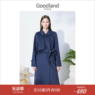 goodland美地女装冬季含桑蚕丝，山羊绒羊毛双面呢大衣