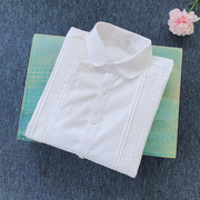 女童白衬衣(白衬衣)长袖，纯棉打底衫中大童，短袖蕾丝花边纯白色衬衫学生校服