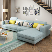 北欧布艺沙发小户型客厅转角组合现代简约乳胶科技布双三人位沙发