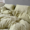 a类全棉双层纱色织提花，床上四件套床单，100纯棉绿色条纹床上用品