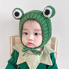 婴儿帽子秋冬季超萌手工青蛙眼睛护耳帽男女童套头帽宝宝毛线帽潮