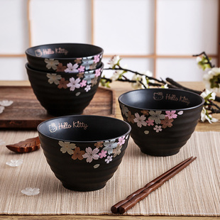 hellokitty日式樱花碗单人陶瓷，吃饭碗家用小号，饭碗碟盘子餐具套装