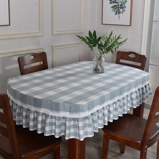 简约现代茶几桌布，正方形桌罩餐桌布椅套布艺格子，台布桌裙长方形