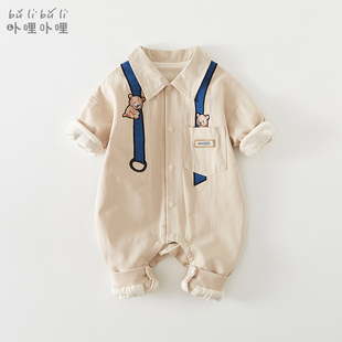 新生婴儿衣服春装0一1岁男宝宝连体衣春秋，款韩版洋气外出小熊哈衣