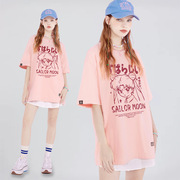 日系卡通t恤女短袖粉色上衣美少女涂鸦体恤2023夏装纯棉宽松