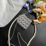 透明珠串编织包斜挎包金属链条迷你小包女自制串珠手工diy材料包