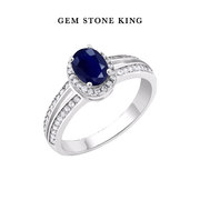 cb蓝宝石戒指女时尚个性925纯银镶嵌1.15克拉宝石指环小众设