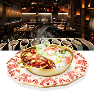 火锅特色餐具创意个性木质涮牛羊肉特色菜盘圆形火锅专用盘子圈盘